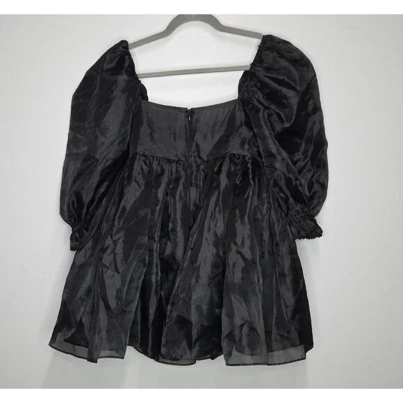 Selkie The Caviar Black Puff Dress Sz S Organza Babydoll Square Neck Fairycore - Picture 4 of 8